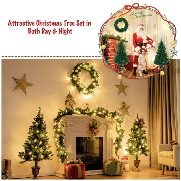 Christmas Decoration Set With Garland,Wreath And Entrance Trees 4 Pieces