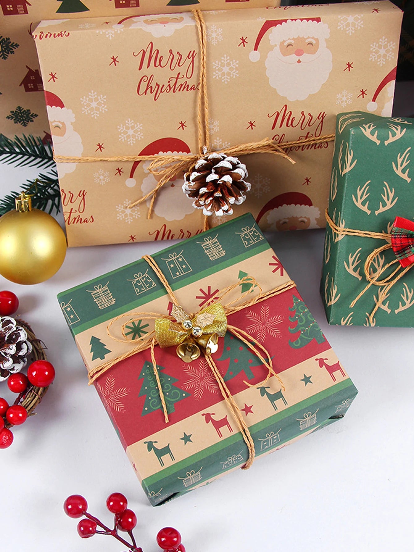 Christmas Kraft Paper For Gift Wrapping 6pcs