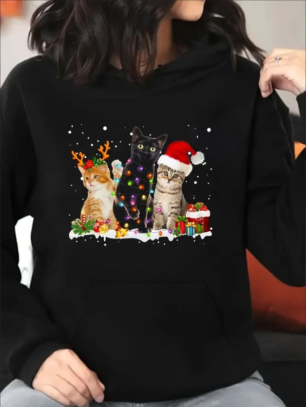 Christmas Printed Hoodie For Cat Lovers