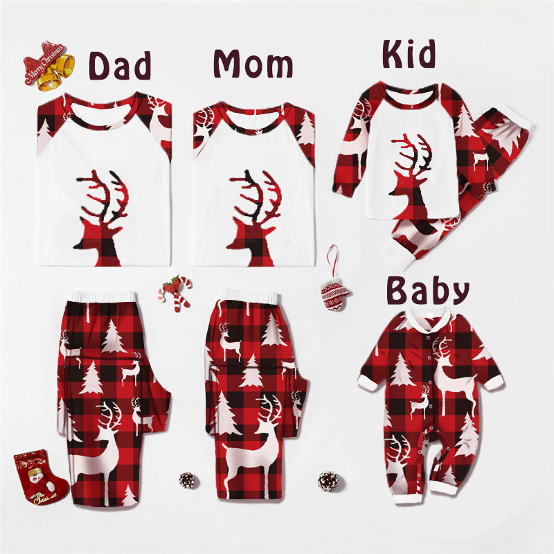 Christmas Deer Head Print Parent-child Pajamas