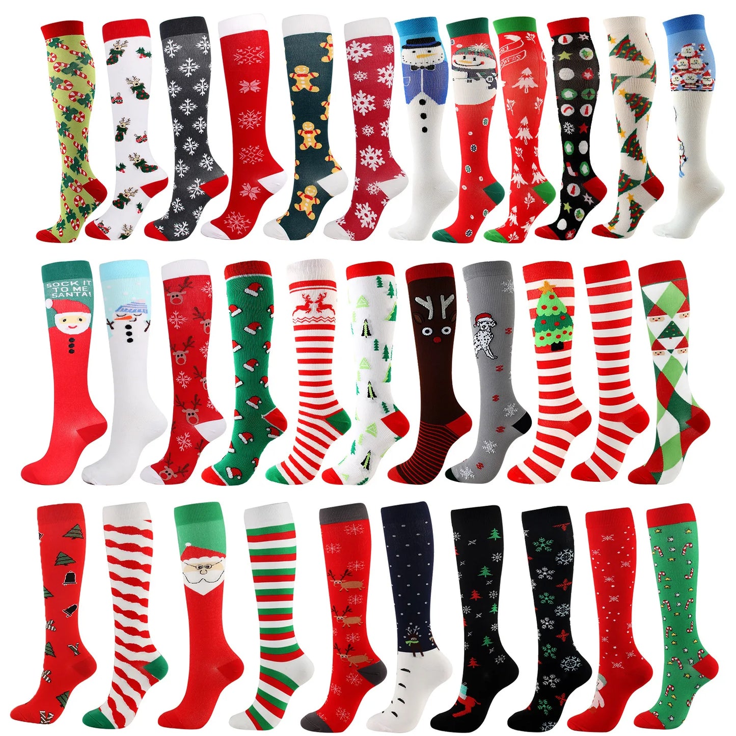 Christmas Compression Knee High Socks For Women & Men