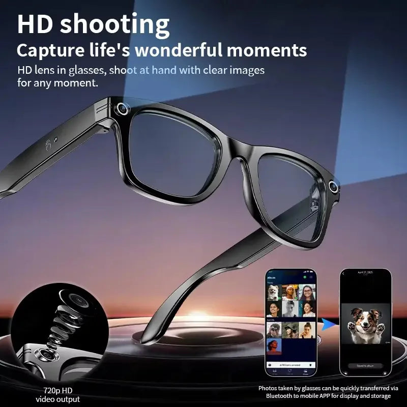 AI Unisex Smart Glasses with 8MP Camera & Languages Translation