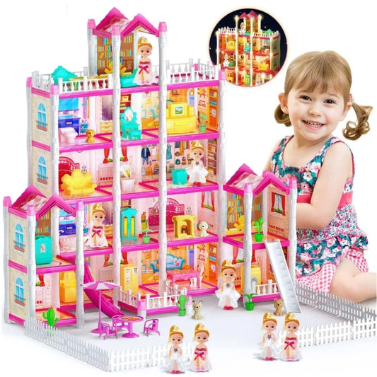 Luxury Pink Dollhouse for Girls 5 Story & 17 Rooms
