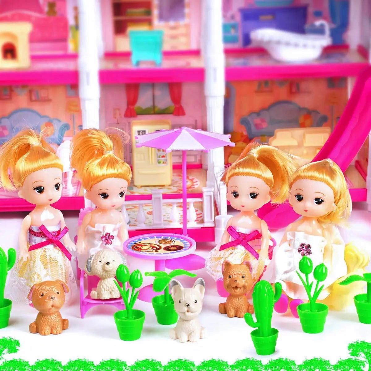 Luxury Pink Dollhouse for Girls 5 Story & 17 Rooms