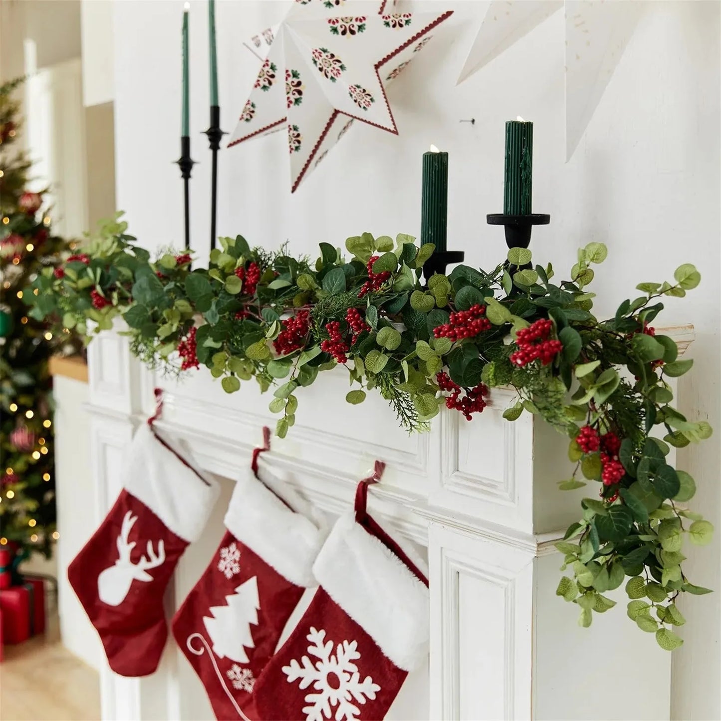Christmas decoration Garland With Artificial Berries 6.3ft