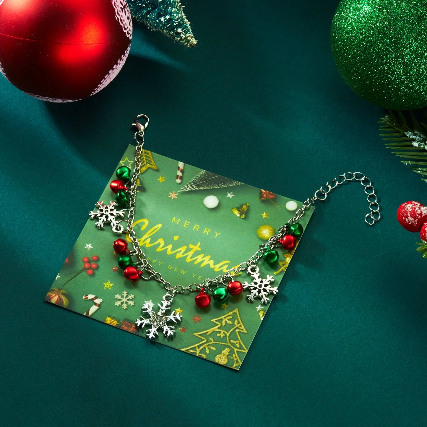 Christmas Glitter Snowflake Bell Pendant Bracelet & Necklace
