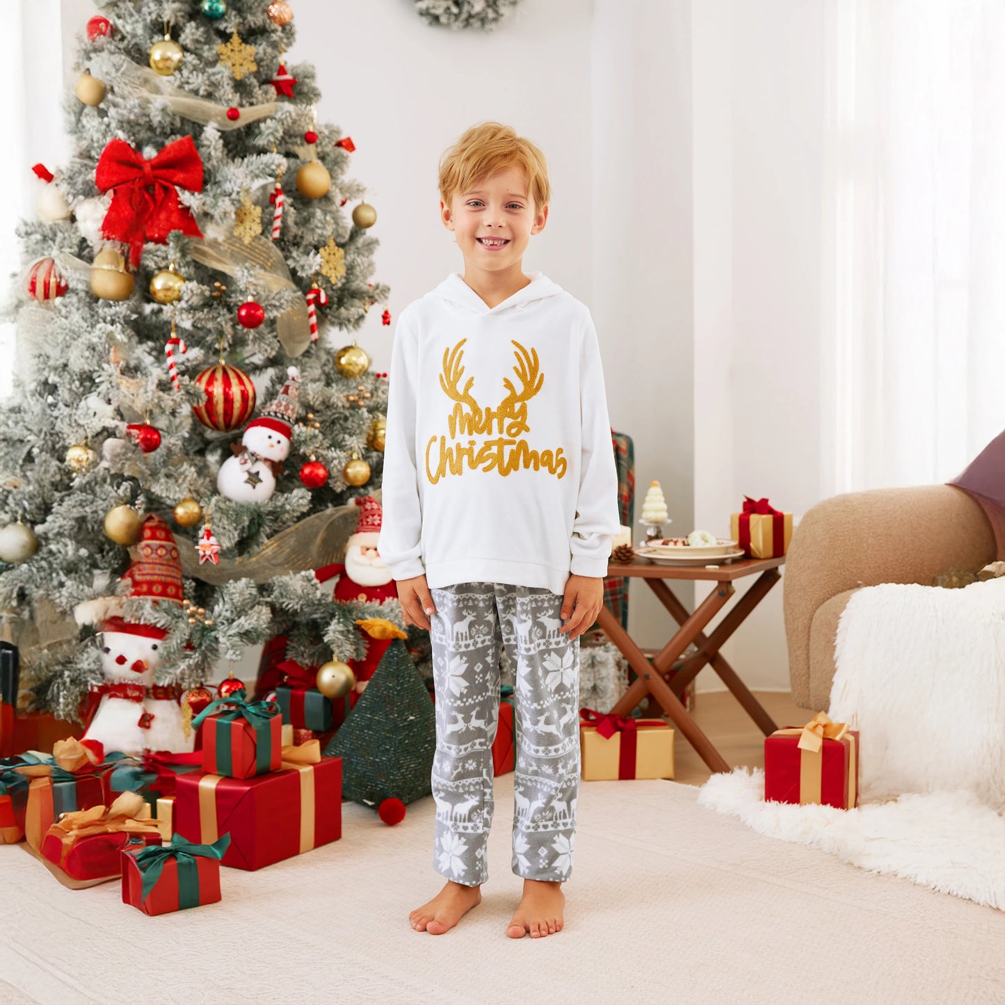 Family Matching Christmas Embroidered Hooded  Pajama Set