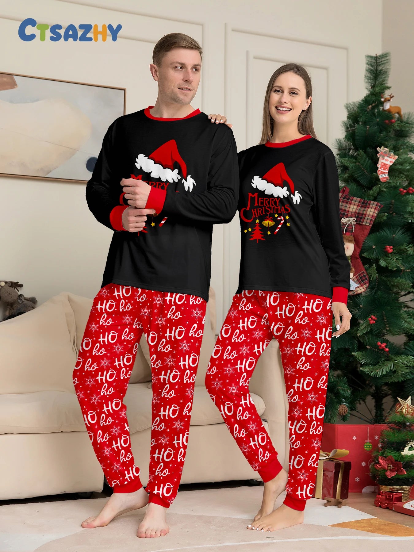 Festive Christmas Couple Pajamas Set