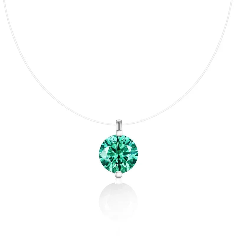 Round Aqua Blue Moissanite Pendant Necklace