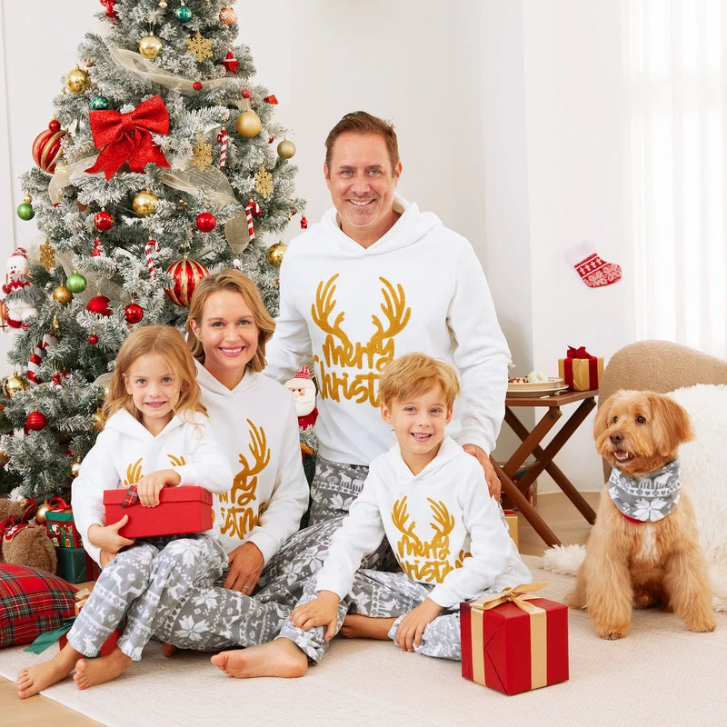 Family Matching Christmas Embroidered Hooded  Pajama Set