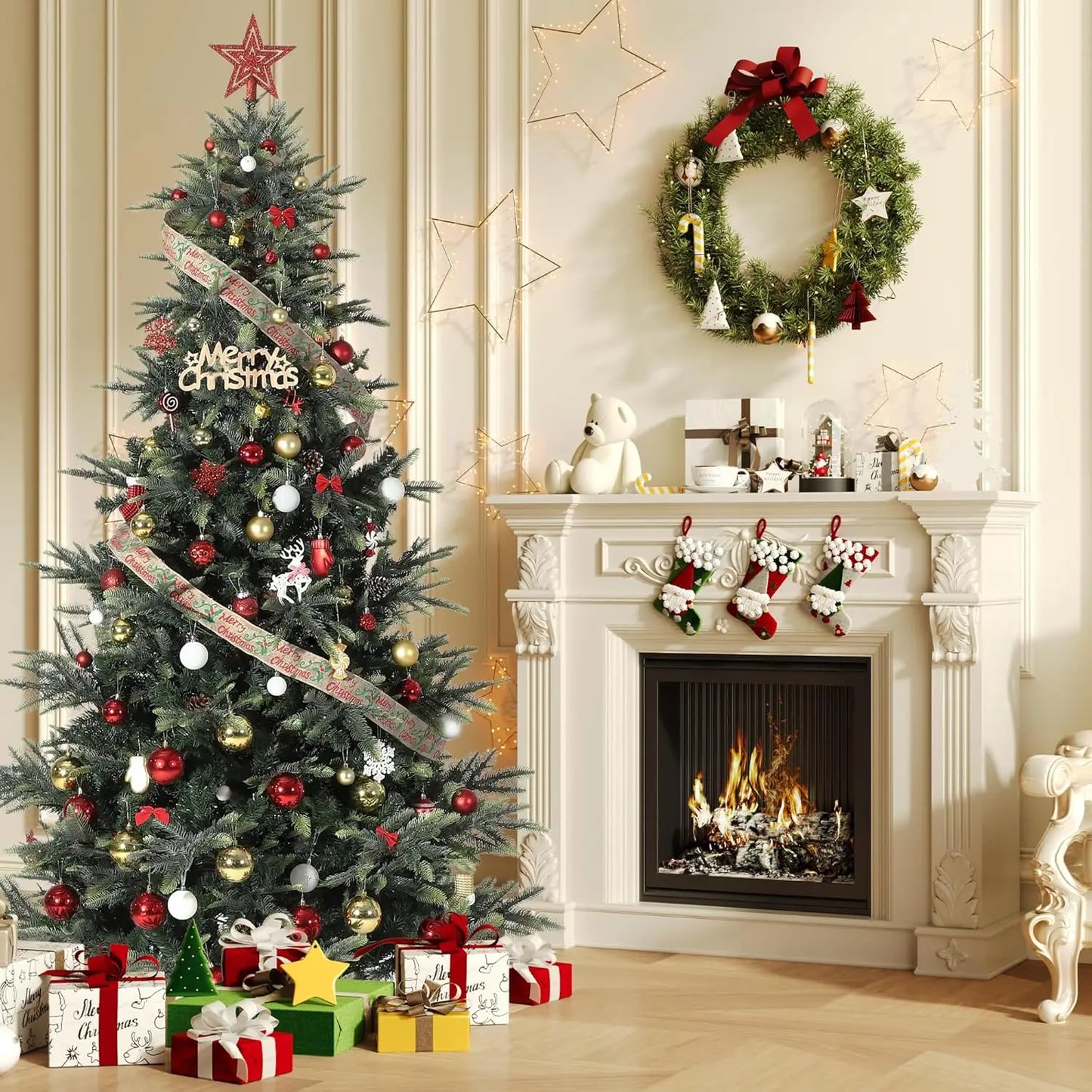 Artificial Pre-lit Green PVC Christmas Tree  With Warm White Lights [4.5/7.5/9 ft]