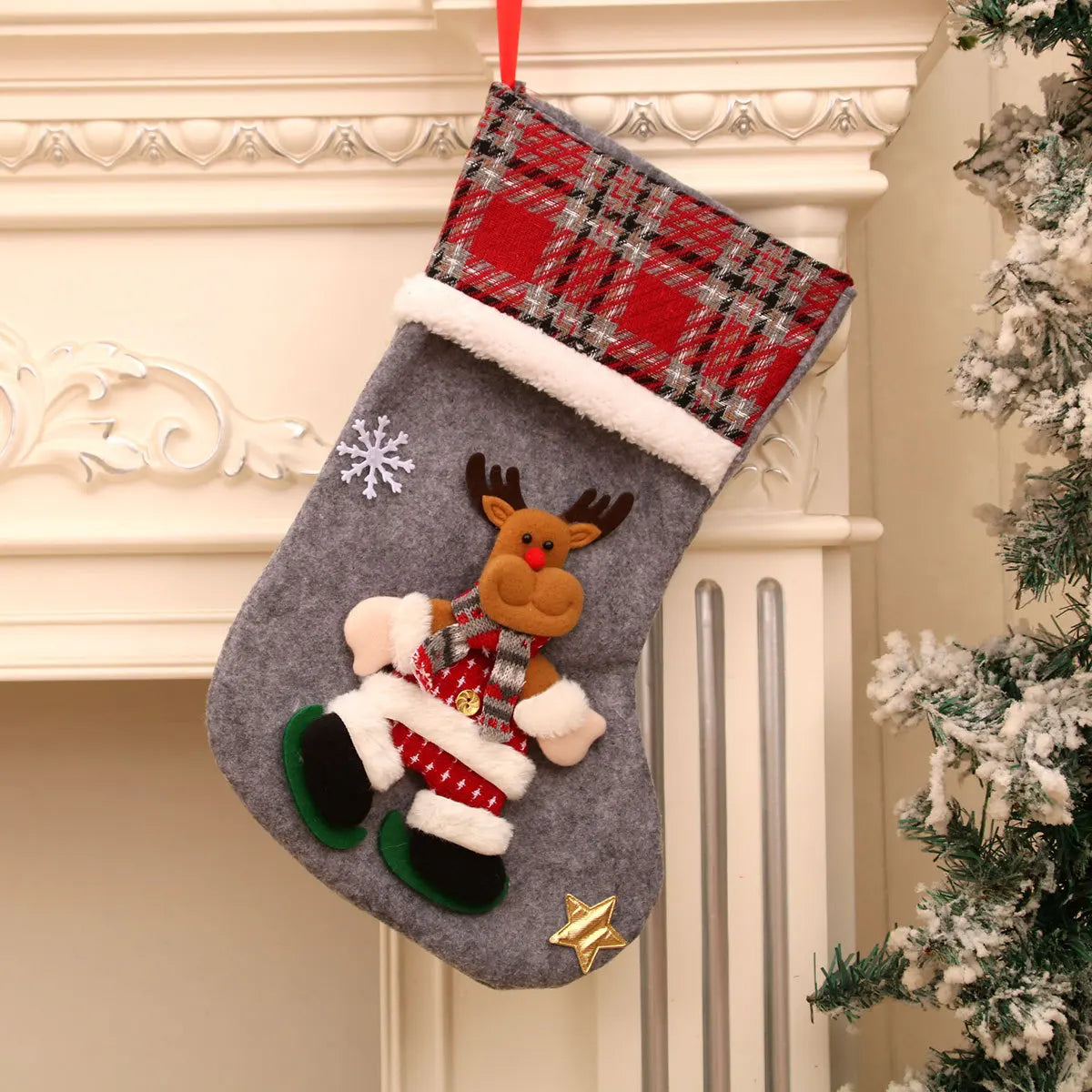 Christmas Stocking Large Capacity Elk, Bear& Snowman Design