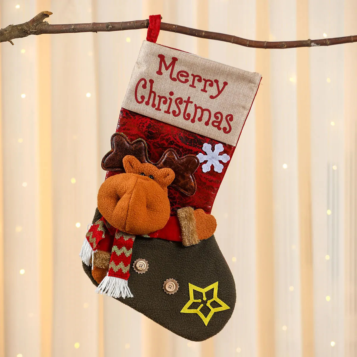 Christmas Stocking Large Capacity Elk, Bear& Snowman Design