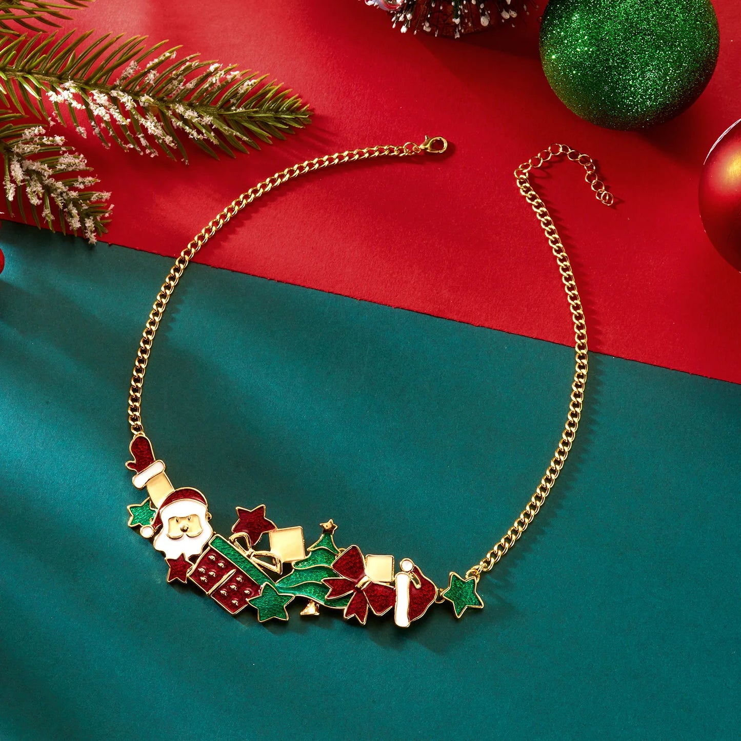 Christmas-Themed Earring, Bracelet & Chain