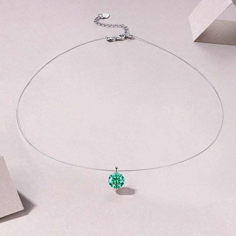 Round Aqua Blue Moissanite Pendant Necklace