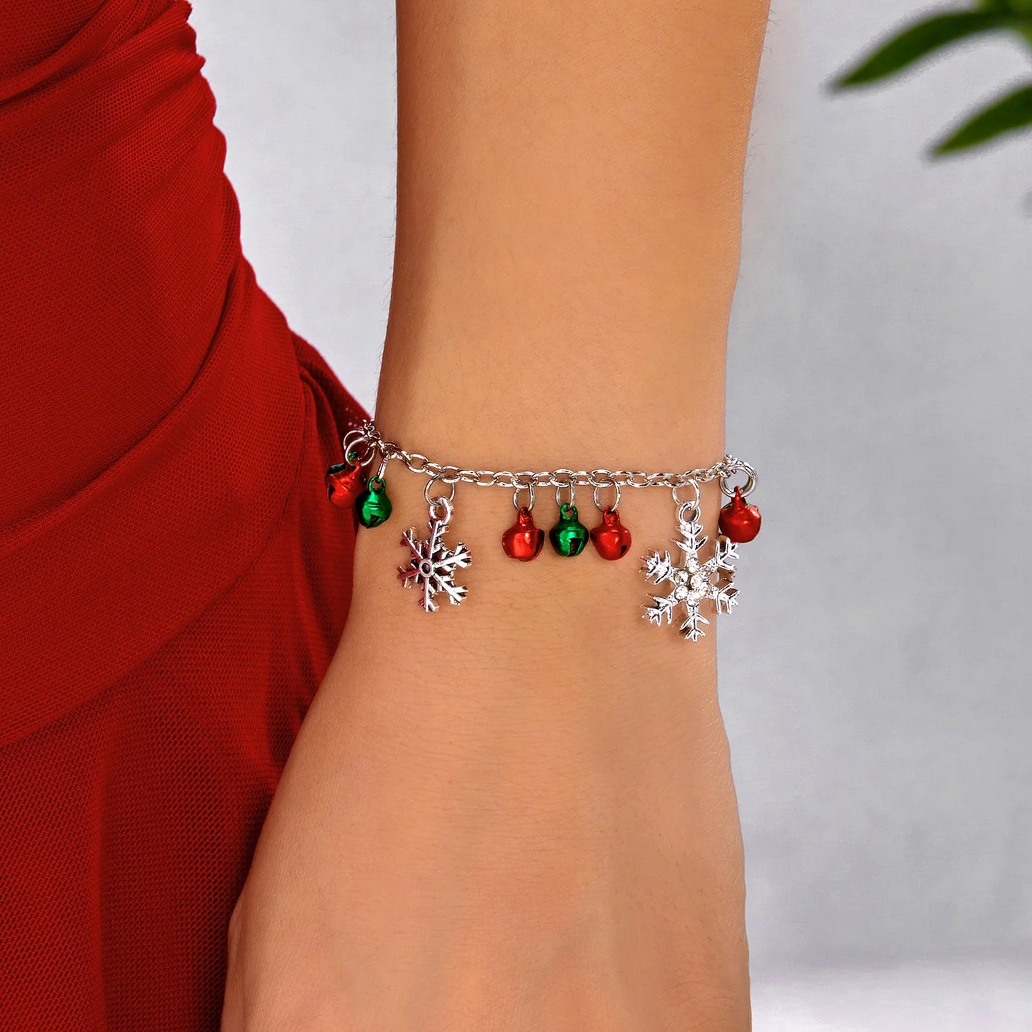 Christmas Glitter Snowflake Bell Pendant Bracelet & Necklace