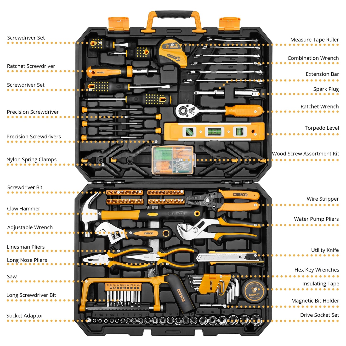 DEKO 228Pieces Socket Wrench Auto Repair Tool Combination Package
