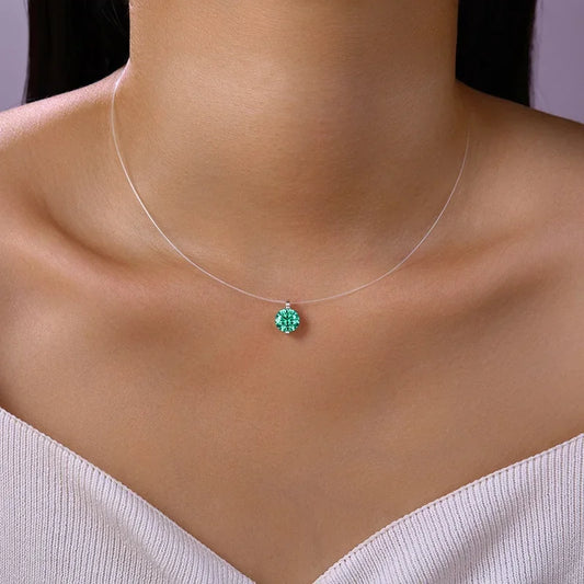 Round Aqua Blue Moissanite Pendant Necklace