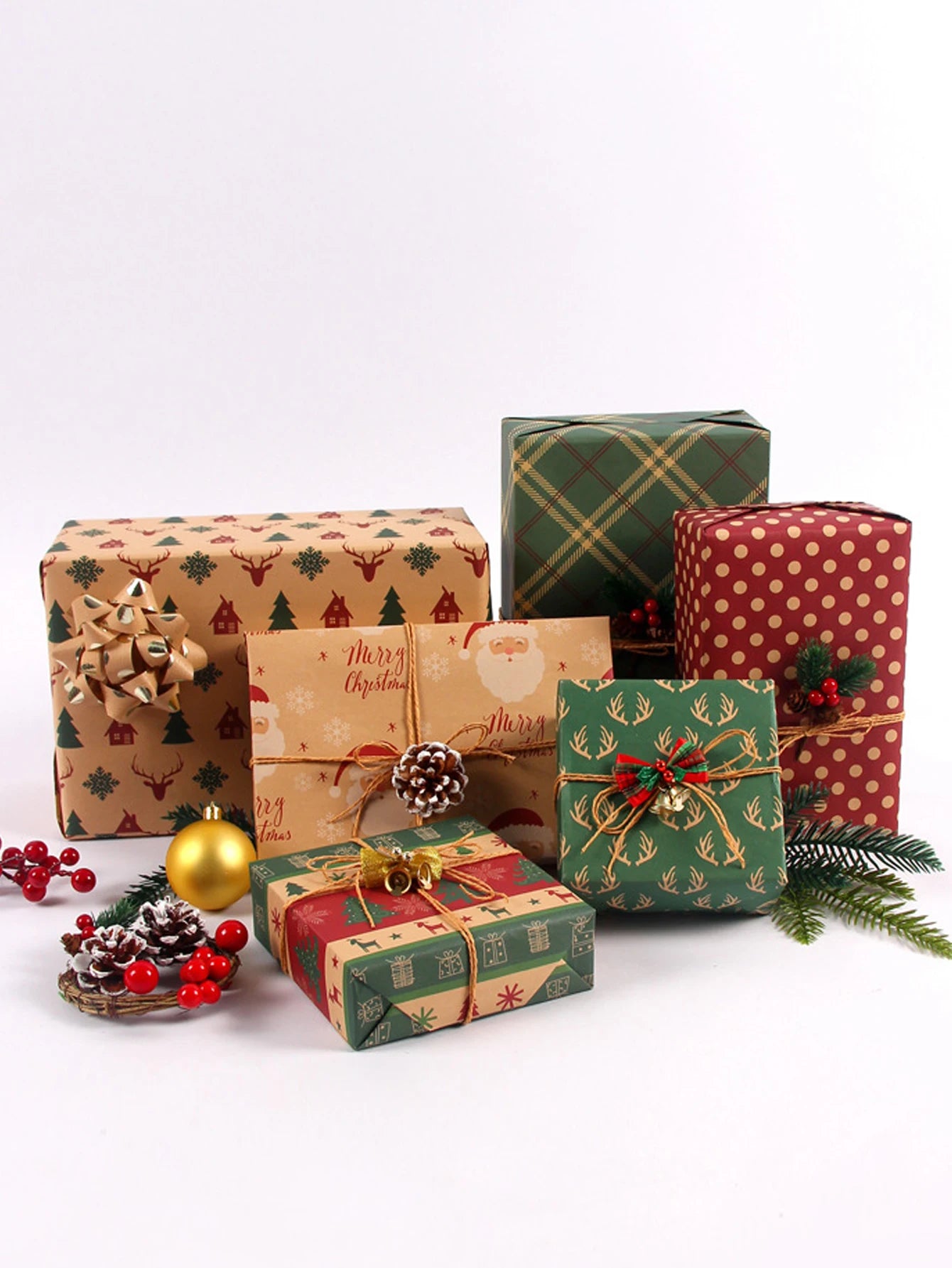 Christmas Kraft Paper For Gift Wrapping 6pcs