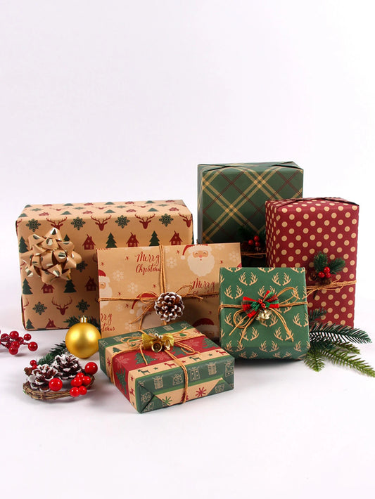 Christmas Kraft Paper For Gift Wrapping 6pcs