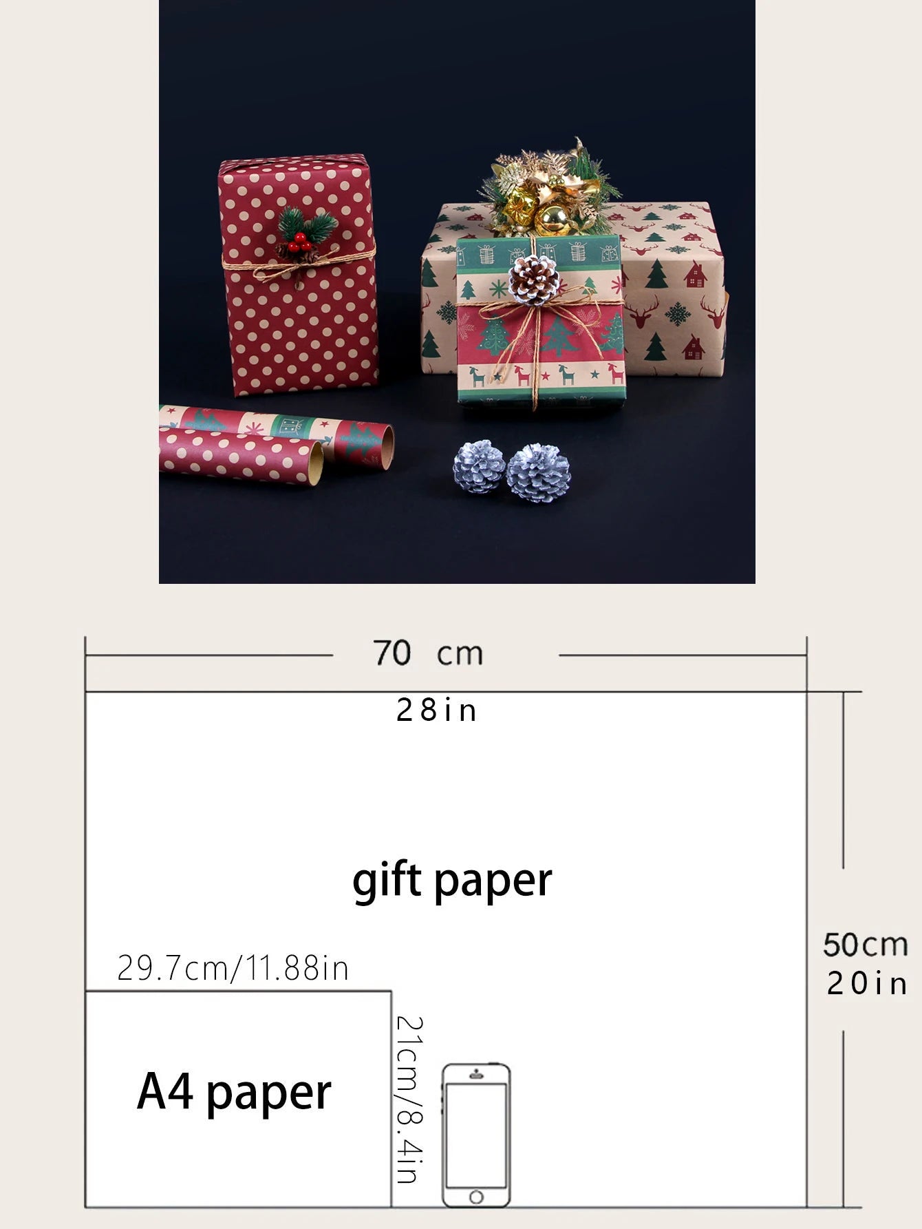 Christmas Kraft Paper For Gift Wrapping 6pcs
