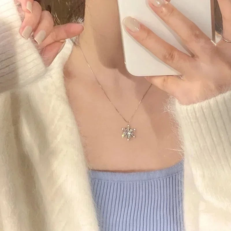 Christmas Shiny Zircon Snowflake Necklace