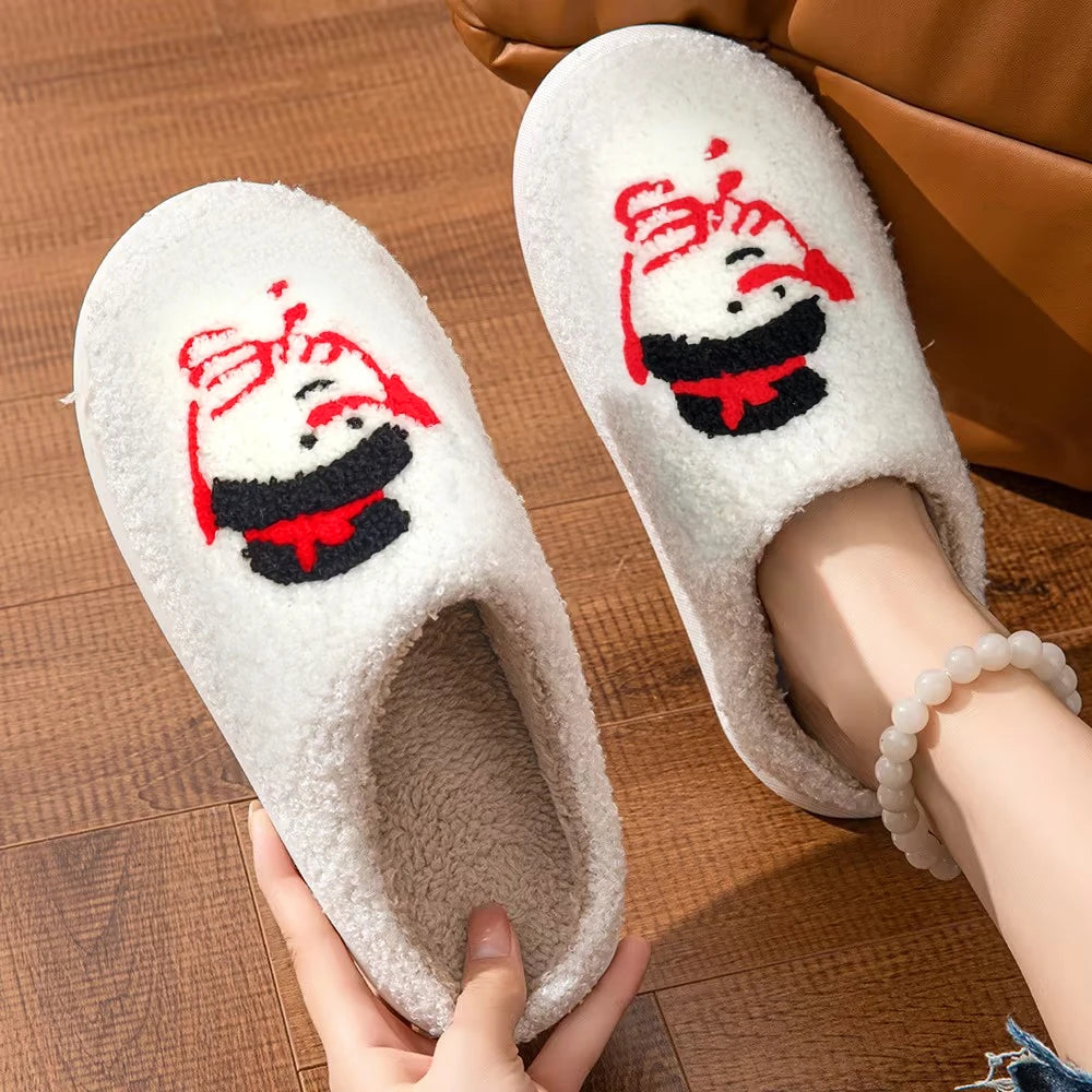 Slippers with a Cute Christmas Snowman Pattern and Plush