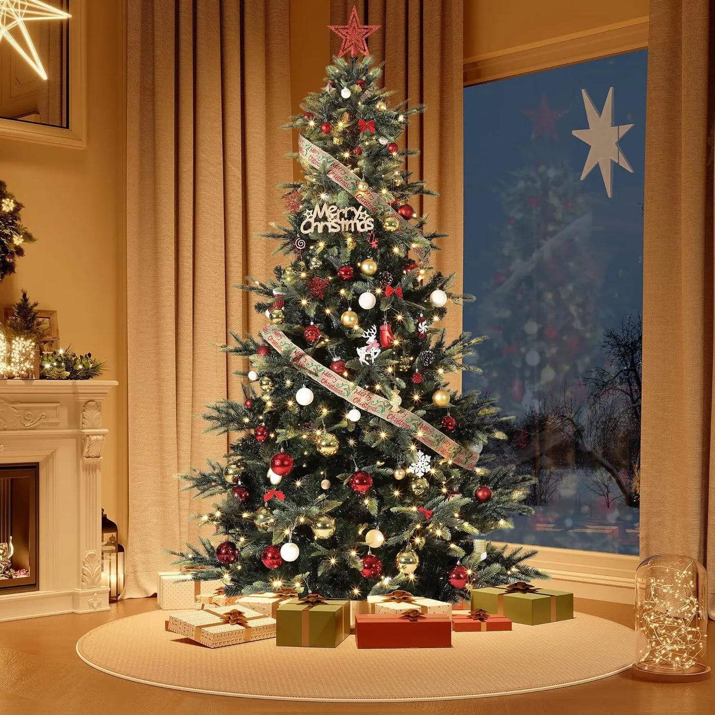Artificial Pre-lit Green PVC Christmas Tree  With Warm White Lights [4.5/7.5/9 ft]