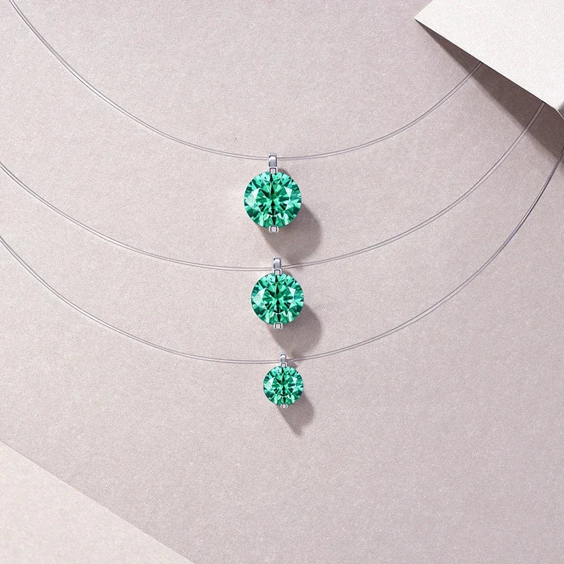 Round Aqua Blue Moissanite Pendant Necklace