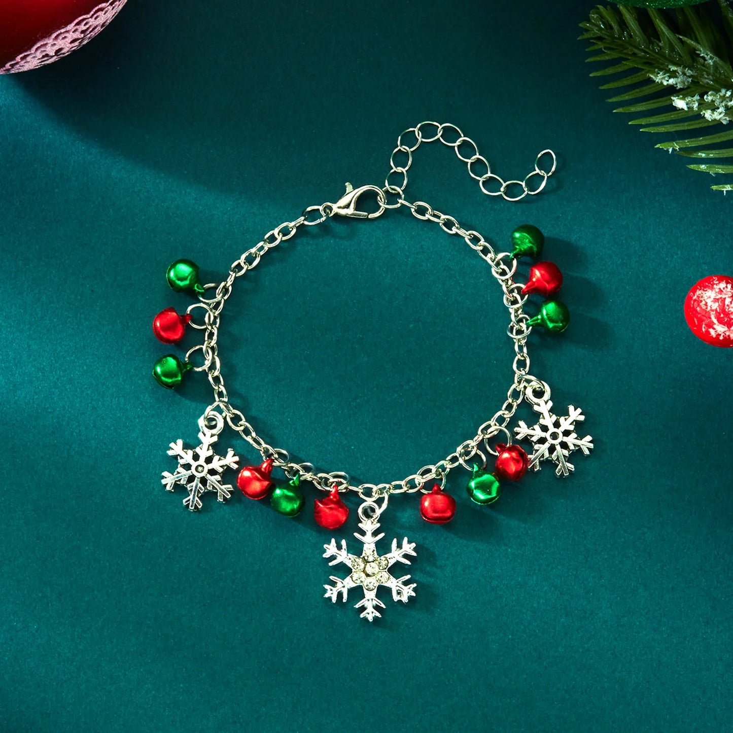 Christmas Glitter Snowflake Bell Pendant Bracelet & Necklace