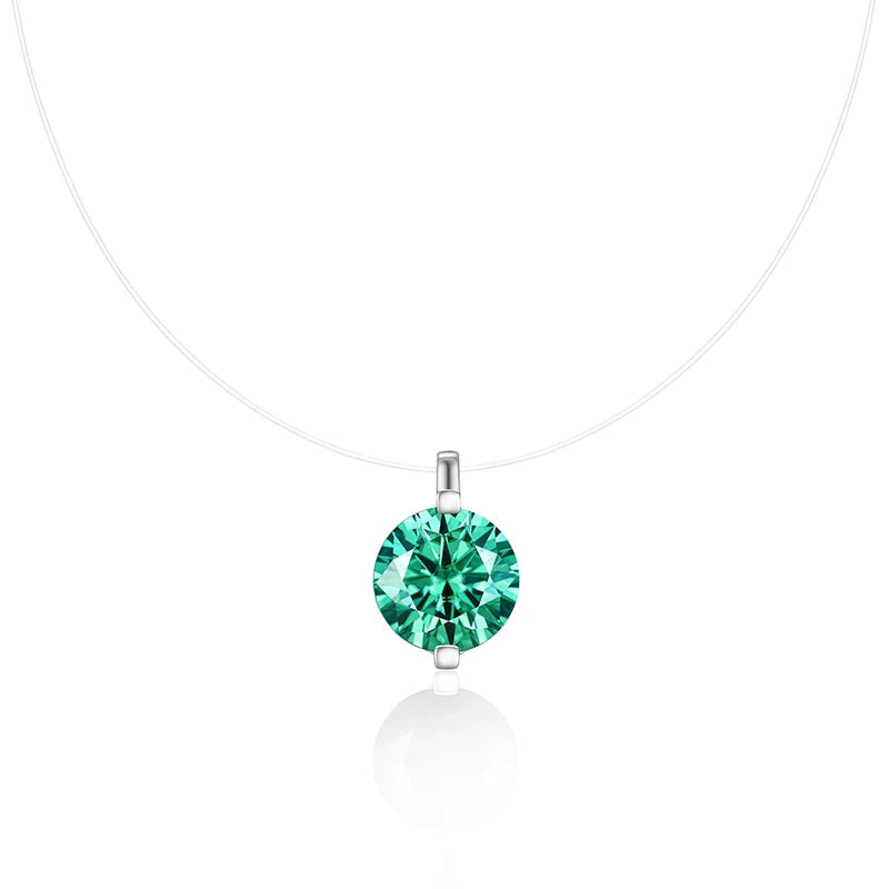 Round Aqua Blue Moissanite Pendant Necklace