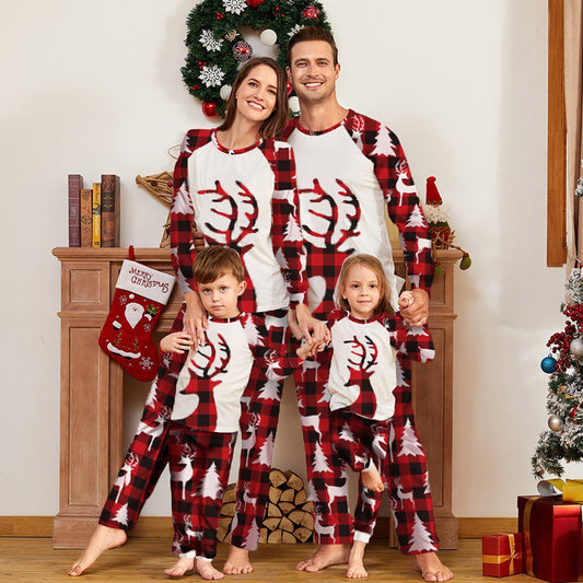 Christmas Deer Head Print Parent-child Pajamas